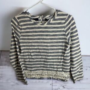 Guess Blue Striped Floral Lace Hem Top Sweater Large Kids